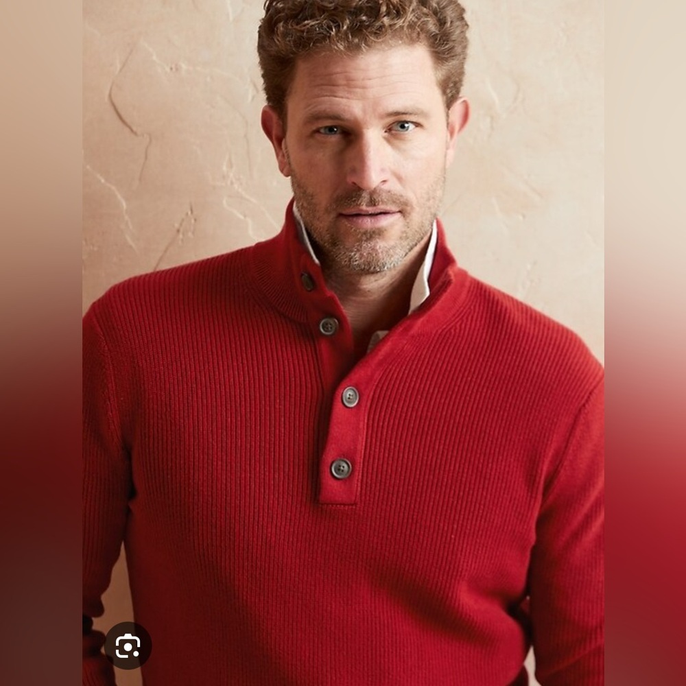 Banana Republic men’s Mock Neck knit sweater Sz XL Maroon 100% Cotton